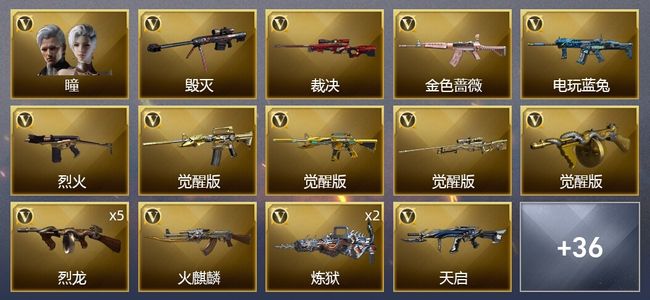 穿越火线（CF）1炫金武器 49V武器 1V角色 27皮肤 可排位 宗师