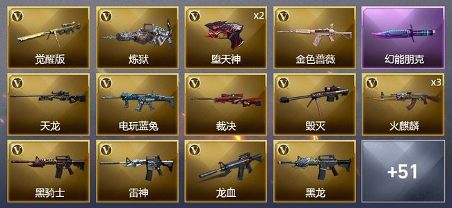 穿越火线（CF）2王者武器 1炫金武器 68V武器 3V角色 21皮肤 可排位 枪王