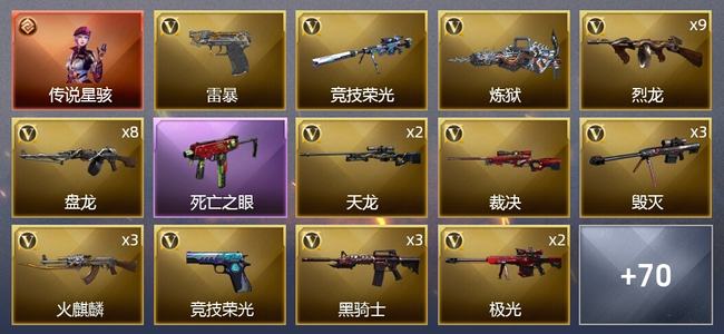 穿越火线（CF）1传说角色 1传说武器 15王者武器 3炫金武器 149V武器 6V角色 34皮肤 可排位 宗师
