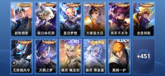 王者荣耀V10 8典藏 1无双 38传说 153史诗 464皮肤 至尊星耀III