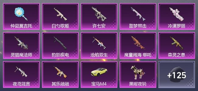 和平精英4载具 12升级枪 6粉装 4尾迹 137枪皮 76套装 4,5929热力 7印记