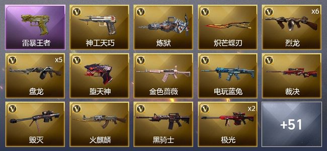 穿越火线（CF）1传说武器 6王者武器 81V武器 4V角色 3皮肤 可排位 枪王