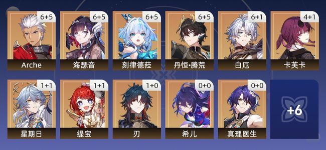 崩坏：星穹铁道106黄 68角色黄 38光锥黄 17五星角色 16五星光锥 70级 女主