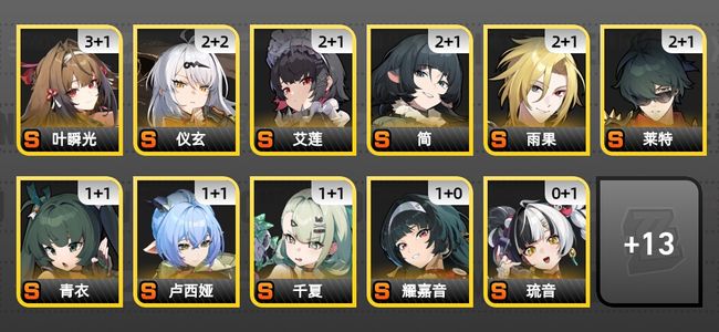 绝区零71黄 51角色黄 24S角色 19S音擎 6S邦布 女主 60