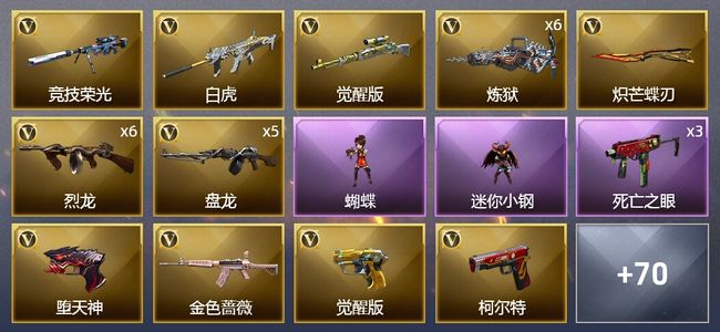 穿越火线（CF）1王者武器 3炫金武器 120V武器 5V角色 34皮肤 不可排位 传奇