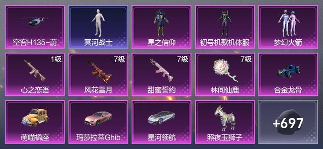 和平精英5载具 16升级枪 22粉装 7尾迹 385枪皮 306套装 14,4012热力 19印记 超级王牌
