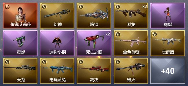 穿越火线（CF）1传说角色 1王者武器 3炫金武器 51V武器 4V角色 15皮肤 可排位 新锐