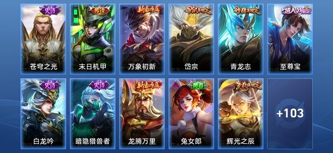王者荣耀1传说 26史诗 114皮肤 109英雄 荣耀黄金I