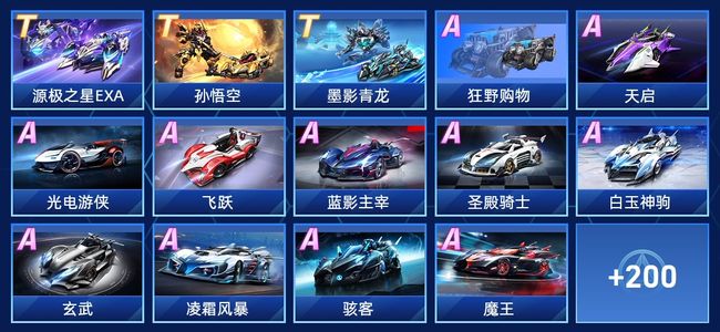 QQ飞车手游V12 3永久T车 104永久A车 214永久赛车 111宠物 女号 车神