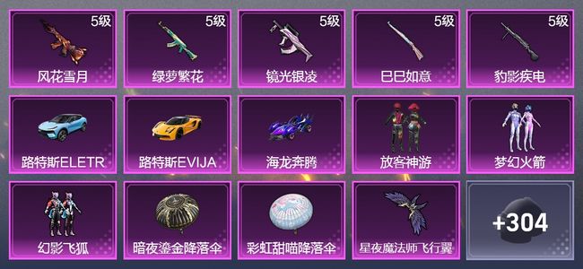 和平精英3载具 5升级枪 3粉装 2飞行器 155枪皮 151套装 53322热力 4印记 黄金
