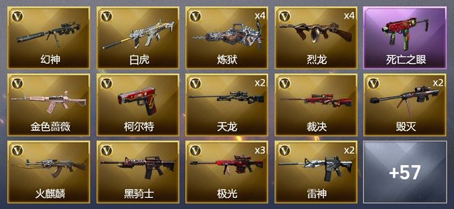 穿越火线（CF）8王者武器 6炫金武器 78V武器 4V角色 19皮肤 可排位 新锐