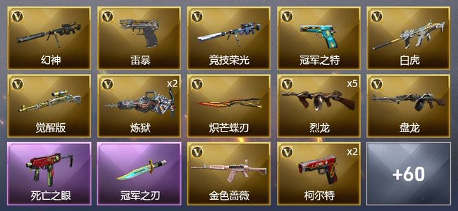 穿越火线（CF）3王者武器 2炫金武器 94V武器 1V角色 24皮肤 可排位 新锐