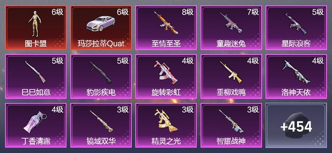 和平精英2载具 14升级枪 23粉装 13尾迹 266枪皮 181套装 112985热力 16印记 王牌