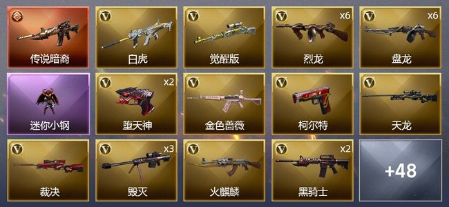 穿越火线（CF）1传说武器 2王者武器 2炫金武器 67V武器 3V角色 17皮肤 可排位 传奇