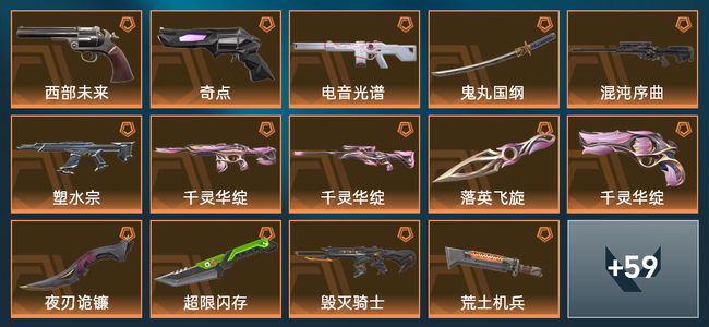 无畏契约19橙皮 3紫皮 73皮肤 36280皮肤总价值 1075已用源晶 白银