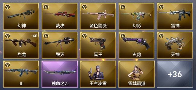 穿越火线（CF）1王者武器 2炫金武器 45V武器 1V角色 22皮肤 可排位 传奇