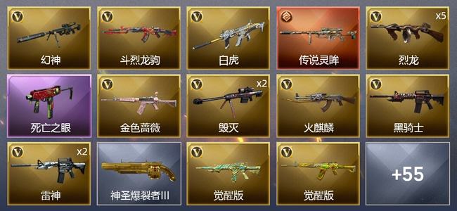 穿越火线（CF）1传说武器 1王者武器 2炫金武器 62V武器 1V角色 25皮肤 可排位 枪王
