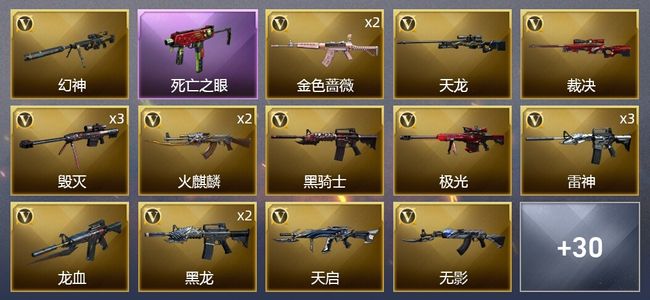 穿越火线（CF）3王者武器 2炫金武器 44V武器 2V角色 15皮肤 可排位