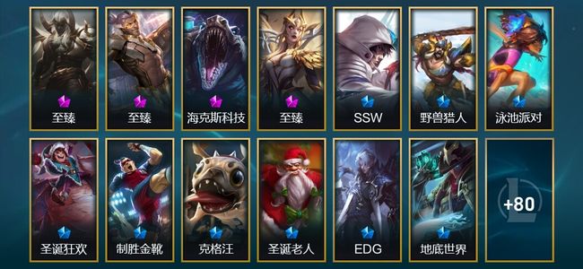 英雄联盟（LOL）4神话 6臻彩 16限定 11传说 93皮肤 43炫彩 93英雄 铂金