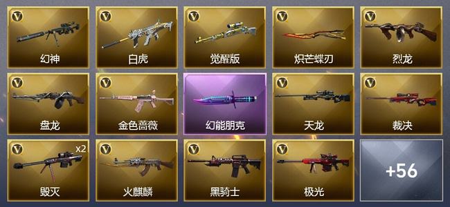 穿越火线（CF）8王者武器 3炫金武器 70V武器 2V角色 38皮肤 可排位