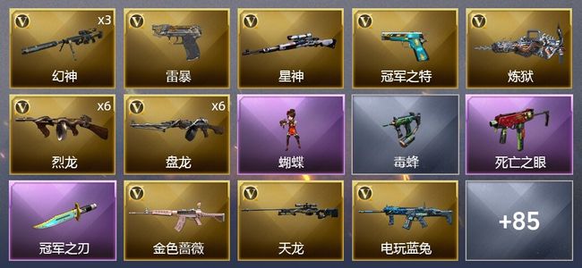 穿越火线（CF）1王者武器 1炫金武器 93V武器 6V角色 28皮肤 可排位 传奇