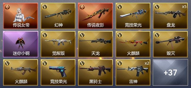 穿越火线（CF）1传说角色 1传说武器 4王者武器 2炫金武器 44V武器 2V角色 10皮肤 可排位 专家