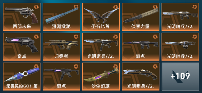 无畏契约26橙皮 8紫皮 123皮肤 52030皮肤总价值 1185已用源晶 黄金