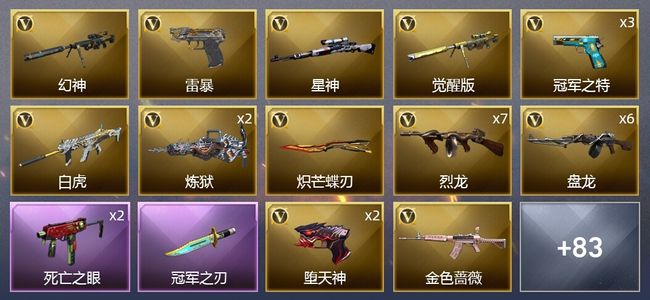 穿越火线（CF）3王者武器 5炫金武器 161V武器 7V角色 27皮肤 可排位 传奇