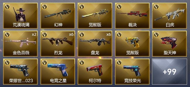 穿越火线（CF）6王者武器 4炫金武器 133V武器 3V角色 35皮肤 可排位