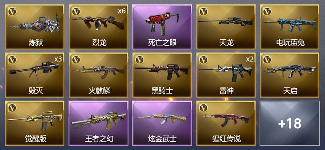 穿越火线（CF）1王者武器 1炫金武器 38V武器 1V角色 12皮肤 可排位 传奇