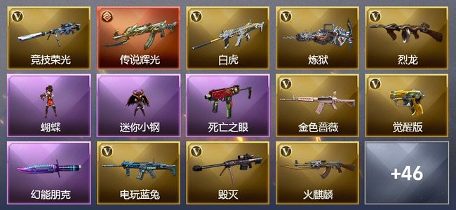 穿越火线（CF）1传说武器 3王者武器 2炫金武器 58V武器 1V角色 32皮肤 可排位 宗师