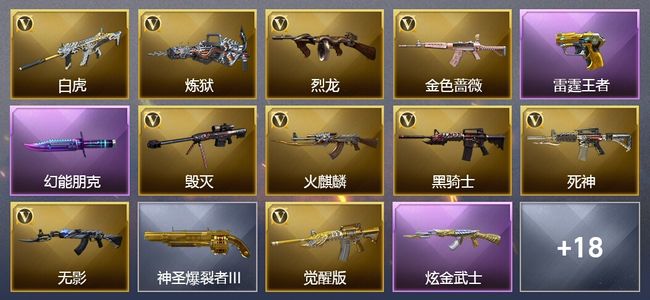 穿越火线（CF）1王者武器 1炫金武器 23V武器 7皮肤 可排位