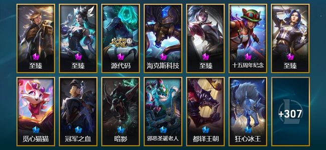 英雄联盟（LOL）7神话 12臻彩 39限定 26传说 320皮肤 226炫彩 171英雄 铂金