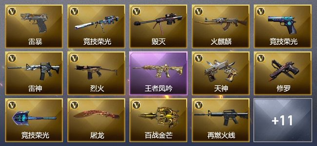 穿越火线（CF）1王者武器 33V武器 2V角色 1皮肤 可排位 传奇