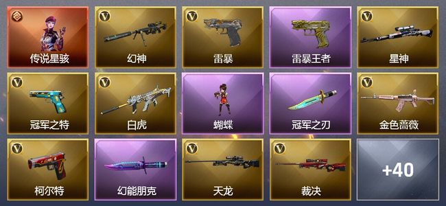 穿越火线（CF）1传说角色 1传说武器 6王者武器 1炫金武器 64V武器 2V角色 18皮肤 可排位