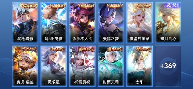 王者荣耀V10 5典藏 1无双 38传说 117史诗 382皮肤 永恒钻石III