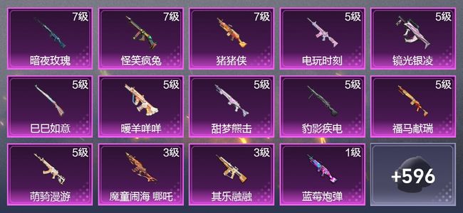 和平精英2载具 14升级枪 9粉装 5尾迹 368枪皮 268套装 112227热力 26印记 王牌