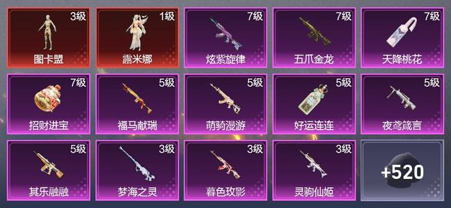 和平精英6载具 15升级枪 14粉装 7尾迹 291枪皮 239套装 11,4911热力 31印记 星钻