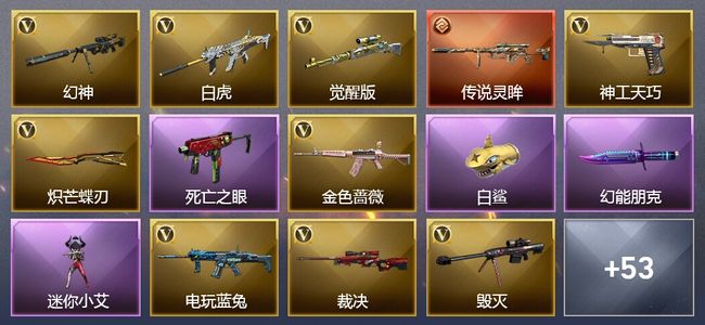 穿越火线（CF）1传说武器 2王者武器 75V武器 2V角色 29皮肤 可排位