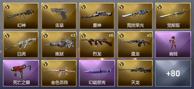 穿越火线（CF）6王者武器 1炫金武器 108V武器 5V角色 36皮肤 可排位 枪王