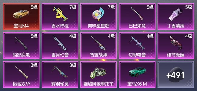 和平精英5载具 11升级枪 14粉装 4飞行器 264枪皮 216套装 107832热力 5印记 王牌