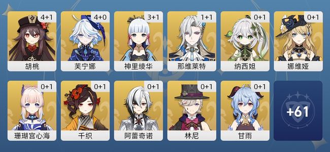 原神81黄 62角色黄 19武器黄 31五星角色 19五星武器 女主 60级