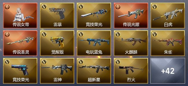 穿越火线（CF）1传说角色 2传说武器 4王者武器 44V武器 5V角色 11皮肤 可排位 新锐