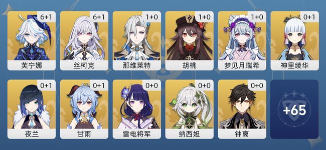 原神73黄 59角色黄 14武器黄 30五星角色 14五星武器 女主 60级