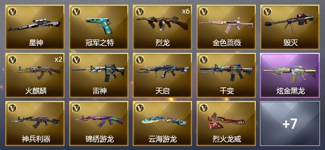 穿越火线（CF）1炫金武器 25V武器 1V角色 7皮肤 可排位 新锐
