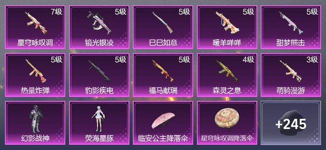 和平精英10升级枪 2粉装 145枪皮 126套装 4,1265热力 6印记 王牌
