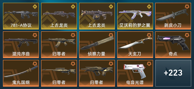 无畏契约61橙皮 4金皮 37紫皮 239皮肤 165155皮肤总价值 2360已用源晶 超凡