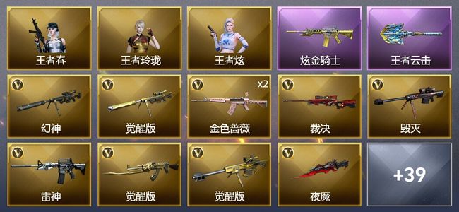 穿越火线（CF）1王者武器 1炫金武器 67V武器 1V角色 18皮肤 可排位 专家