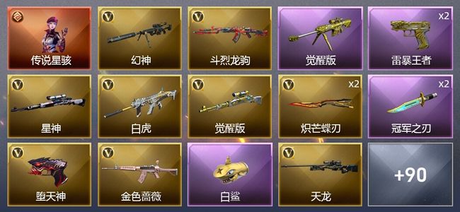 穿越火线（CF）1传说角色 12王者武器 1炫金武器 76V武器 14V角色 76皮肤 可排位 新锐