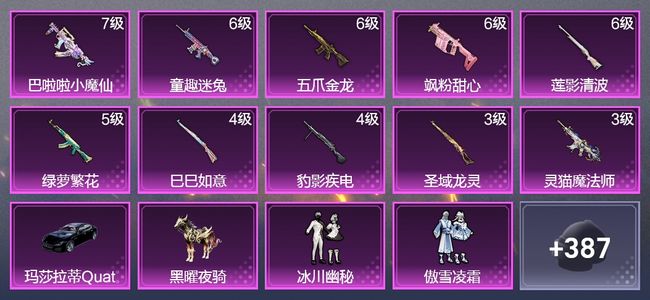和平精英【苹果版】2载具 10升级枪 22粉装 3飞行器 208枪皮 169套装 85235热力 11印记 星钻
